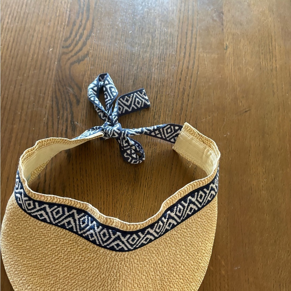 Sea and Grass Straw Visor with Navy Geometric Trim - Women - Picture 2 of 3